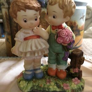 Hand-Painted Ceramic Boy & Girl Figurine in Pastel Colors